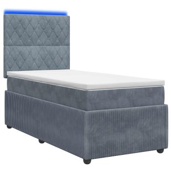 LED Boxspringbett mit Matratze Dunkelgrau 90 x 190 cm Samt