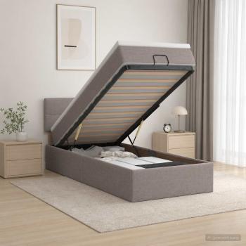 ARDEBO.de - Ottoman Bett mit Matratze mit Kopfteil Taupe 90 x 190 cm Stoff