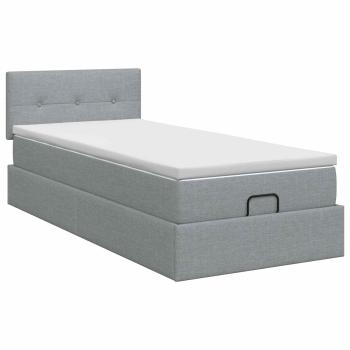 Ottoman Bett mit Matratze Hellgrau 100 x 200 cm Stoff