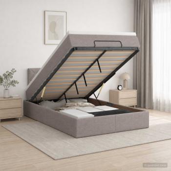 ARDEBO.de - Ottoman Bett mit Matratze mit Kopfteil Taupe 120 x 200 cm Stoff