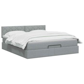 Ottoman Bett mit Matratze Hellgrau 160 x 200 cm Stoff