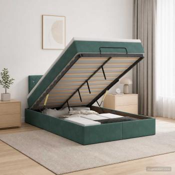ARDEBO.de - Ottoman Bett mit Matratze Dunkelgrün 120 x 190 cm Samt