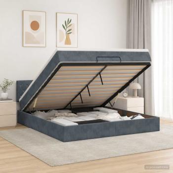 ARDEBO.de - Ottoman Bett mit Matratze Dunkelgrau 140 x 190 cm Samt