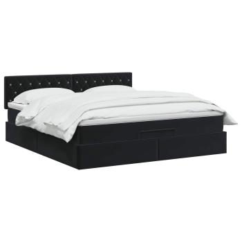 Ottoman Bett mit Matratze Schwarz 140 x 190 cm Samt