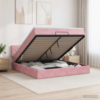 ARDEBO.de - Ottoman Bett mit Matratze mit Kopfteil Rosa 140 x 190 cm Samt