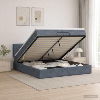ARDEBO.de - Ottoman Bett mit Matratze Dunkelgrau 200 x 200 cm Samt