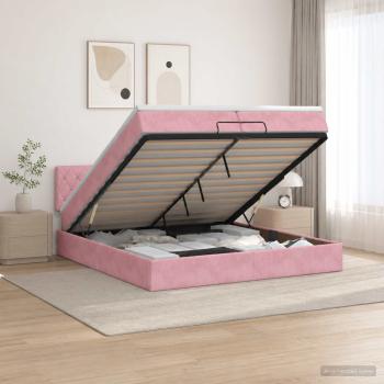 ARDEBO.de - Ottoman Bett mit Matratze mit Kopfteil Rosa 200 x 200 cm Samt