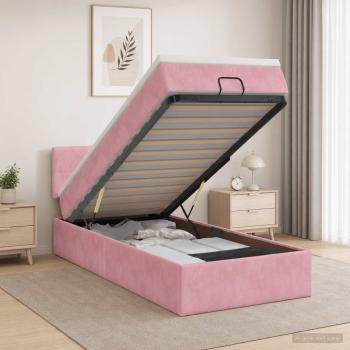 ARDEBO.de - Ottoman Bett mit Matratze mit Kopfteil Rosa 80 x 200 cm Samt