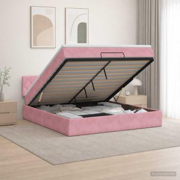 ARDEBO.de - Ottoman Bett mit Matratze mit Kopfteil Rosa 180 x 200 cm Samt