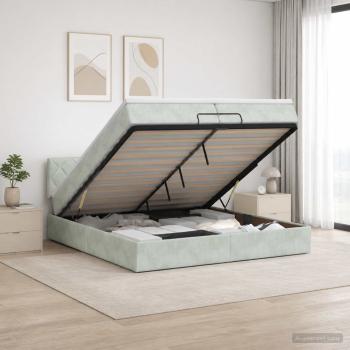 ARDEBO.de - Ottoman Bett mit Matratze Hellgrau 200 x 200 cm Samt
