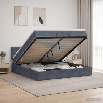 ARDEBO.de - Ottoman Bett mit Matratze Dunkelgrau 200 x 200 cm Samt