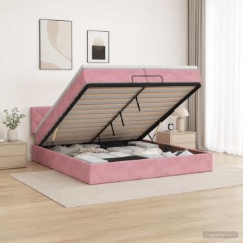 ARDEBO.de - Ottoman Bett mit Matratze mit Kopfteil Rosa 200 x 200 cm Samt