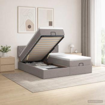 ARDEBO.de - Ottoman Bett mit Matratze mit Kopfteil 2 Stk. Taupe Stoff