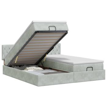 Ottoman Bett mit Matratze mit Kopfteil 2 pcs Hellgrau Samt