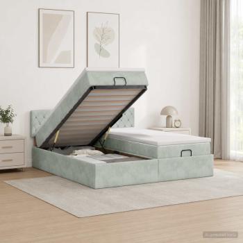 ARDEBO.de - Ottoman Bett mit Matratze mit Kopfteil 2 pcs Hellgrau Samt
