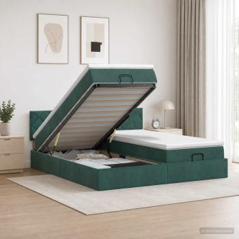 ARDEBO.de - Ottoman Bett mit Matratze mit Kopfteil 2 Stk. Dunkelgrün Samt