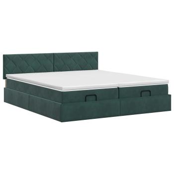 Ottoman Bett mit Matratze mit Kopfteil 2 Stk. Dunkelgrün Samt