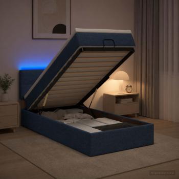 Ottoman-Bett mit Matratze und LED Blau 100 x 200 cm Stoff