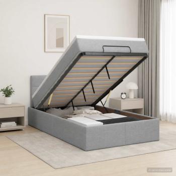 ARDEBO.de - Ottoman-Bett mit Matratze und LED Hellgrau 120 x 190 cm Stoff