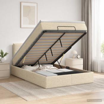 Ottoman-Bett mit Matratze und LED Creme 120 x 190 cm Stoff
