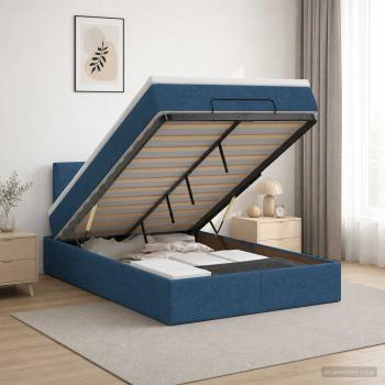 ARDEBO.de - Ottoman-Bett mit Matratze und LED Blau 120 x 200 cm Stoff