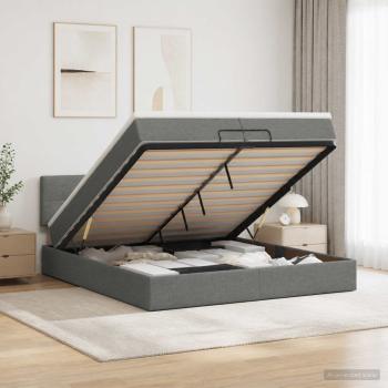 ARDEBO.de - Ottoman-Bett mit Matratze und LED Dunkelgrau 200 x 200 cm Stoff