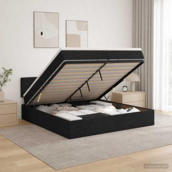 ARDEBO.de - Ottoman-Bett mit Matratze und LED Schwarz 200 x 200 cm Stoff