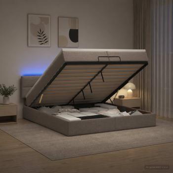 ARDEBO.de - Ottoman-Bett mit Matratze und LED Taupe 200 x 200 cm Stoff