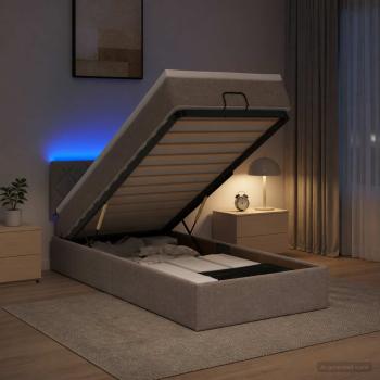 ARDEBO.de - Ottoman-Bett mit Matratze und LED Taupe 90 x 200 cm Stoff