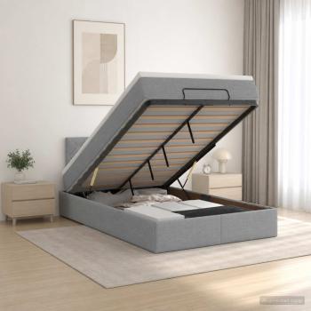 Ottoman-Bett mit Matratze und LED Hellgrau 120 x 200 cm Stoff