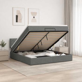 ARDEBO.de - Ottoman-Bett mit Matratze und LED Dunkelgrau 140 x 190 cm Stoff