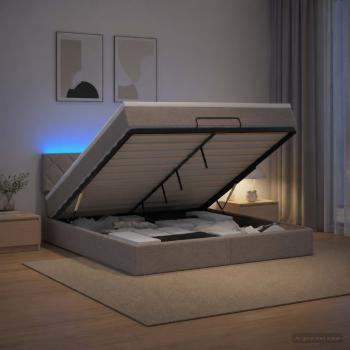 ARDEBO.de - Ottoman-Bett mit Matratze und LED Taupe 140 x 190 cm Stoff