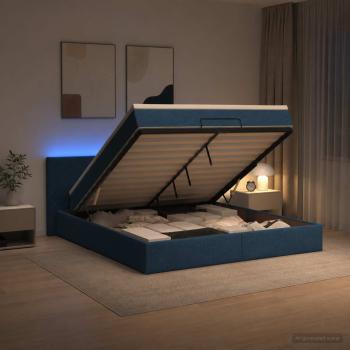 Ottoman-Bett mit Matratze und LED Blau 140 x 200 cm Stoff