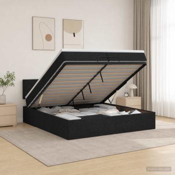 ARDEBO.de - Ottoman-Bett mit Matratze und LED Schwarz 200 x 200 cm Stoff