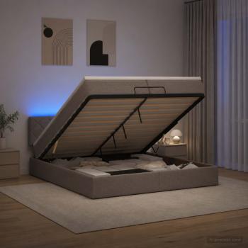 ARDEBO.de - Ottoman-Bett mit Matratze und LED Taupe 200 x 200 cm Stoff