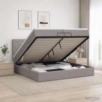 Ottoman-Bett mit Matratze und LED Taupe 200 x 200 cm Stoff