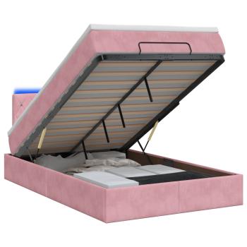 Ottoman-Bett mit Matratze und LED Rosa 120 x 200 cm Samt