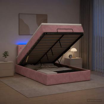 Ottoman-Bett mit Matratze und LED Rosa 120 x 200 cm Samt