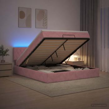 Ottoman-Bett mit Matratze und LED Rosa 140 x 190 cm Samt