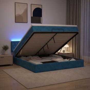 ARDEBO.de - Ottoman-Bett mit Matratze und LED Dunkelblau 140 x 200 cm Samt