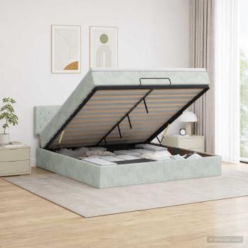 Ottoman-Bett mit Matratze und LED Hellgrau 180 x 200 cm Samt
