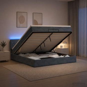 ARDEBO.de - Ottoman-Bett mit Matratze und LED Dunkelgrau 200 x 200 cm Samt