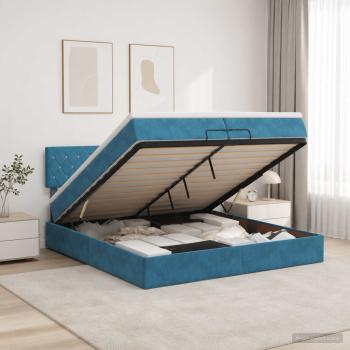 ARDEBO.de - Ottoman-Bett mit Matratze und LED Dunkelblau 200 x 200 cm Samt