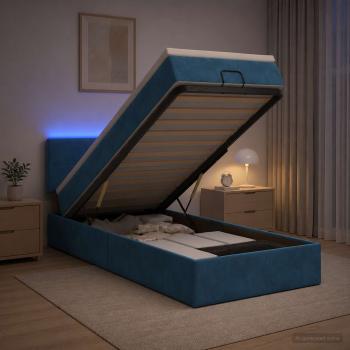 ARDEBO.de - Ottoman-Bett mit Matratze und LED Dunkelblau 80 x 200 cm Samt