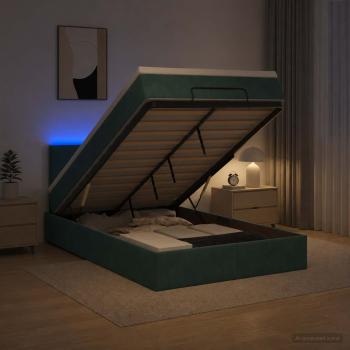 ARDEBO.de - Ottoman-Bett mit Matratze und LED Dunkelgrün 120 x 200 cm Samt
