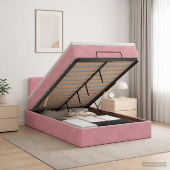 ARDEBO.de - Ottoman-Bett mit Matratze und LED Rosa 120 x 200 cm Samt