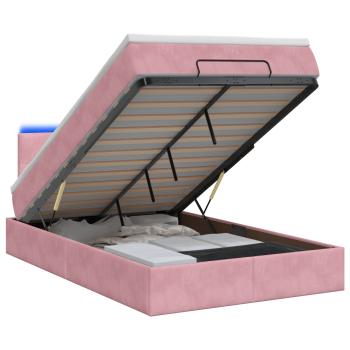 Ottoman-Bett mit Matratze und LED Rosa 120 x 200 cm Samt