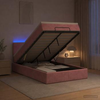 Ottoman-Bett mit Matratze und LED Rosa 120 x 200 cm Samt