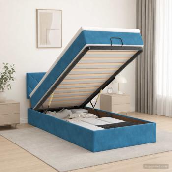 Ottoman-Bett mit Matratze und LED Dunkelblau 80 x 200 cm Samt
