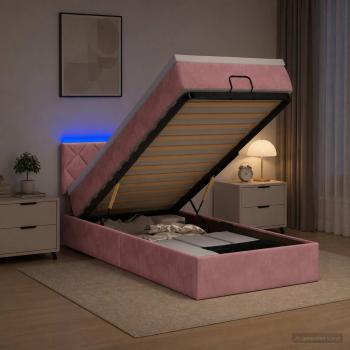 ARDEBO.de - Ottoman-Bett mit Matratze und LED Rosa 100 x 200 cm Samt